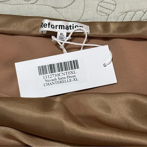 NEW Reformation Nevaeh Satin Midi Dress Sz XL Chanterelle Brown Cutout - Picture 6 of 9